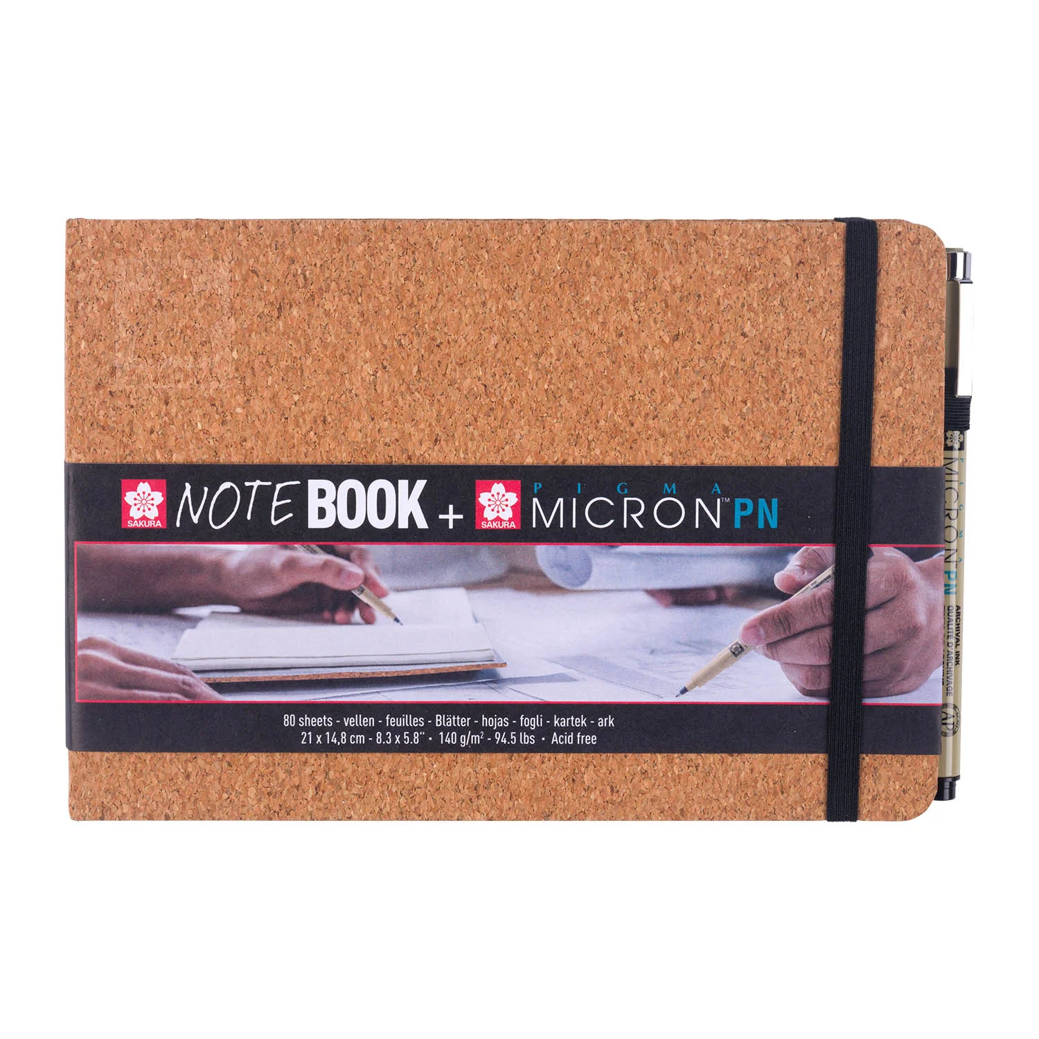 [94150504] Sketchbook Sakura Hoja Blanco 15x21 cm Corcho + Pigma Micron PN Negro