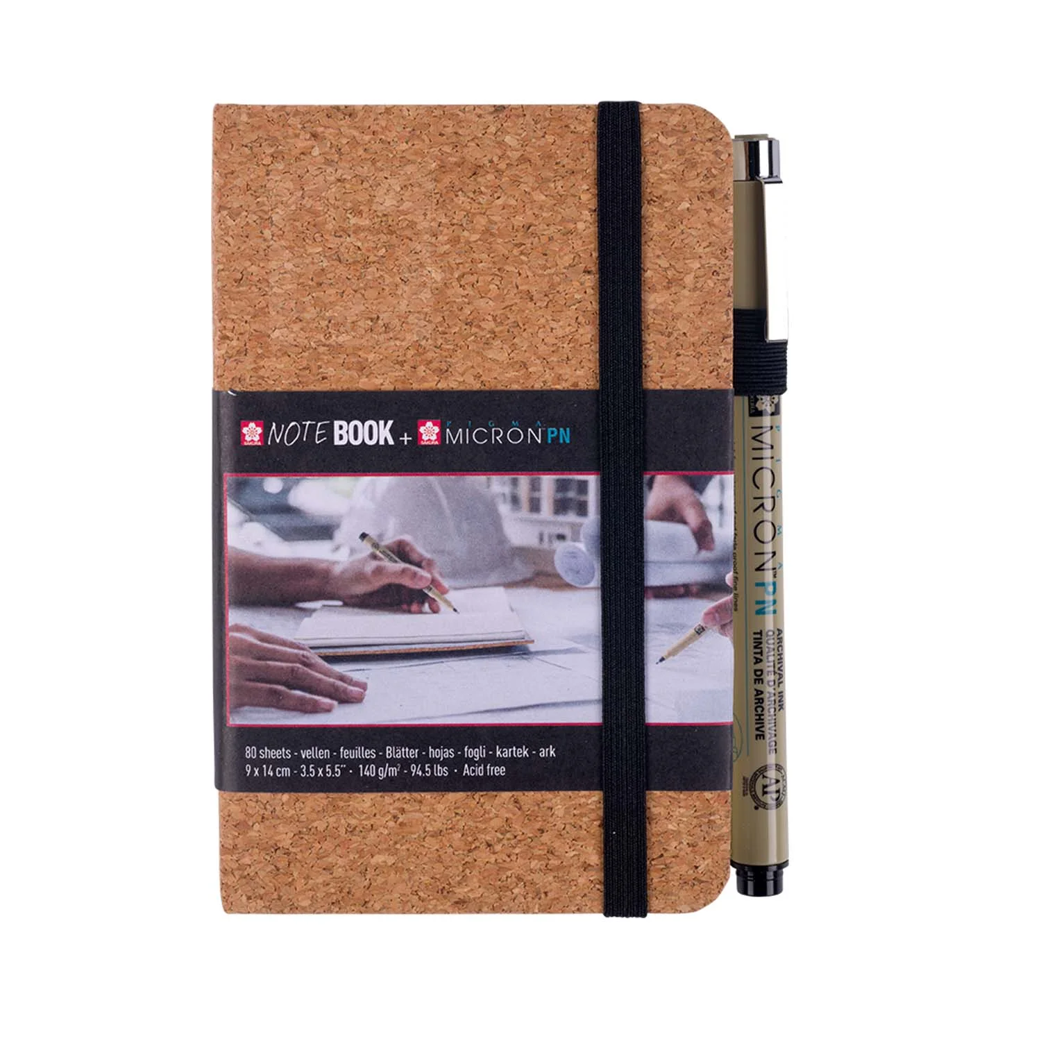 [94150501] Sketchbook Sakura Hoja Blanco 9x14 cm Corcho + Pigma Micron PN Negro