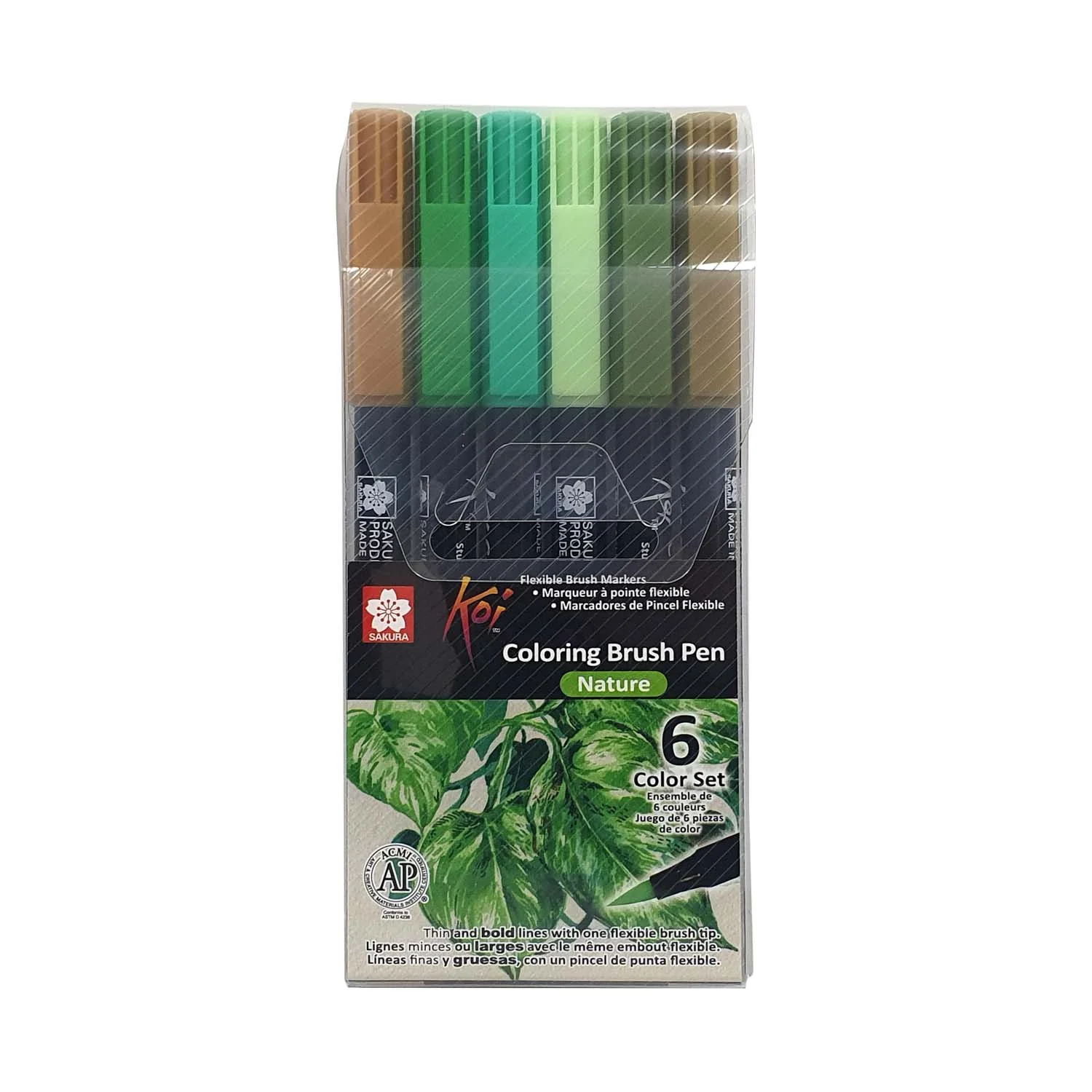 [XBR-6D] Set Plumones Acuarelables Sakura Koi 6 Colores Naturaleza