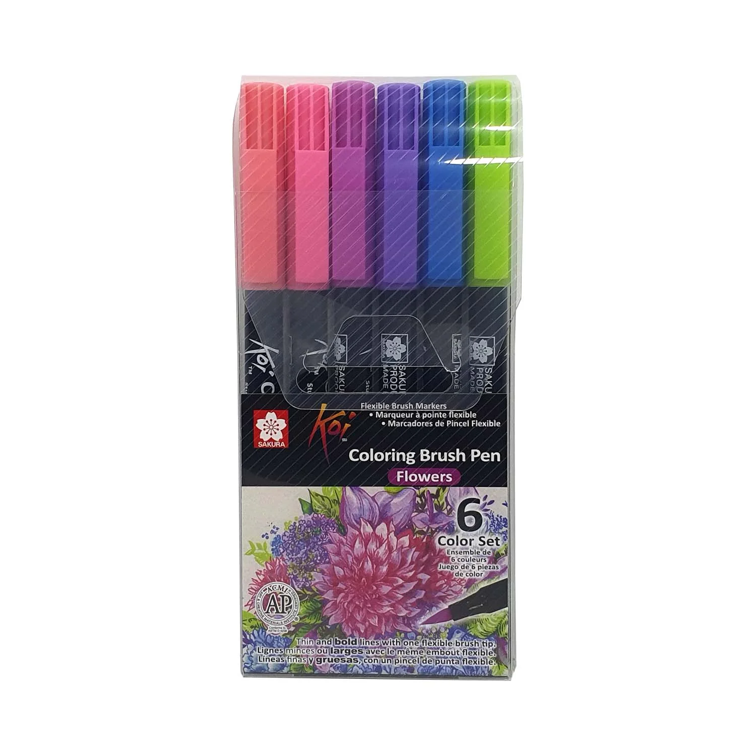 Set Plumones Acuarelables Sakura Koi Brush 6 Colores Flores