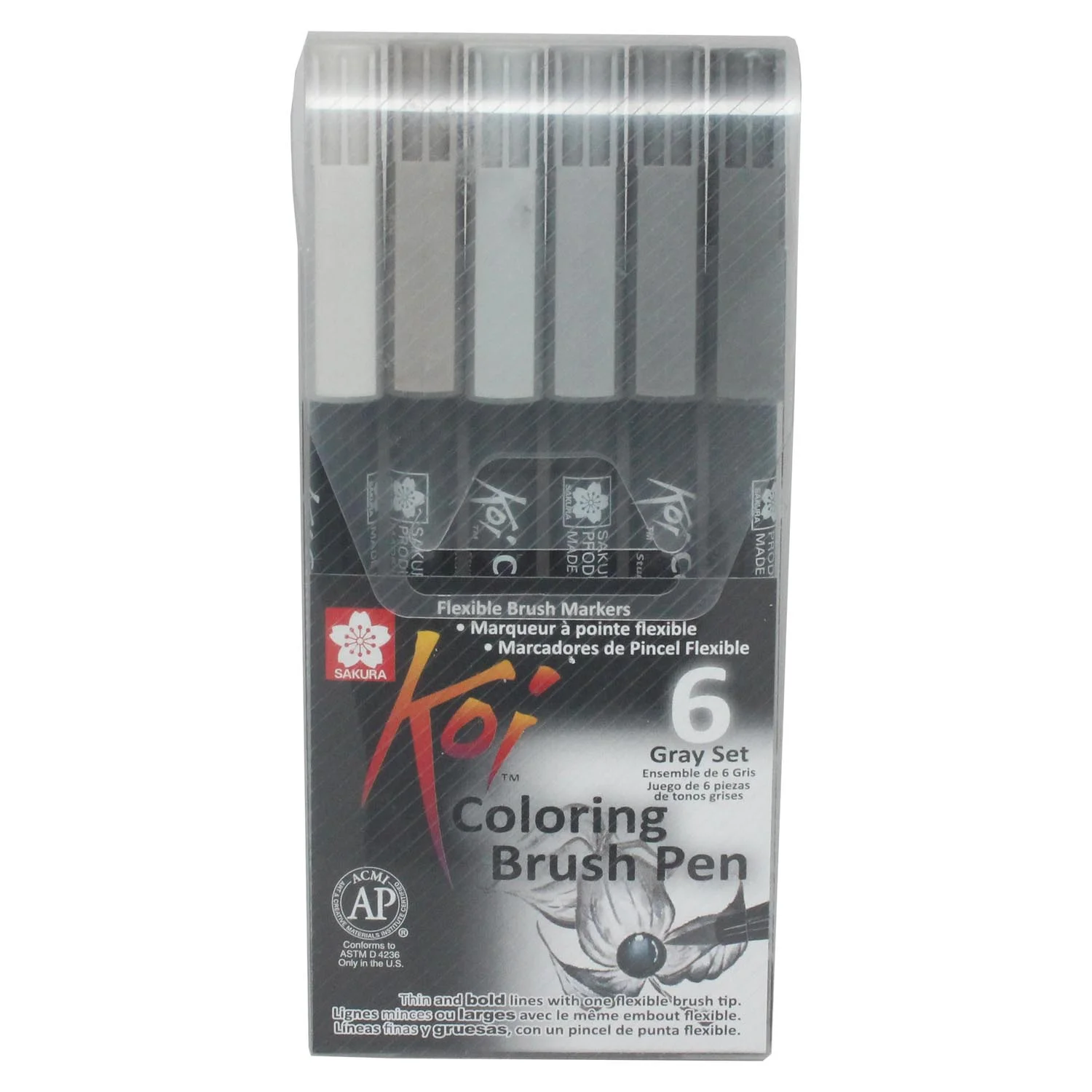 Set Plumones Acuarelables Sakura Koi Brush 6 Colores Grises
