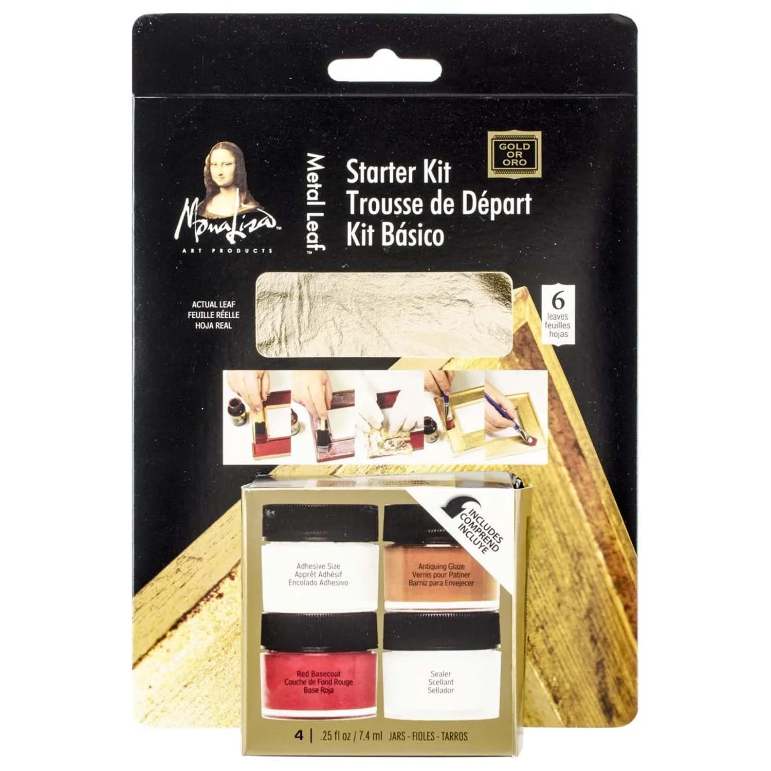 Kit básico de Pan de Oro Mona Lisa. 6 hojas + 4 frascos
