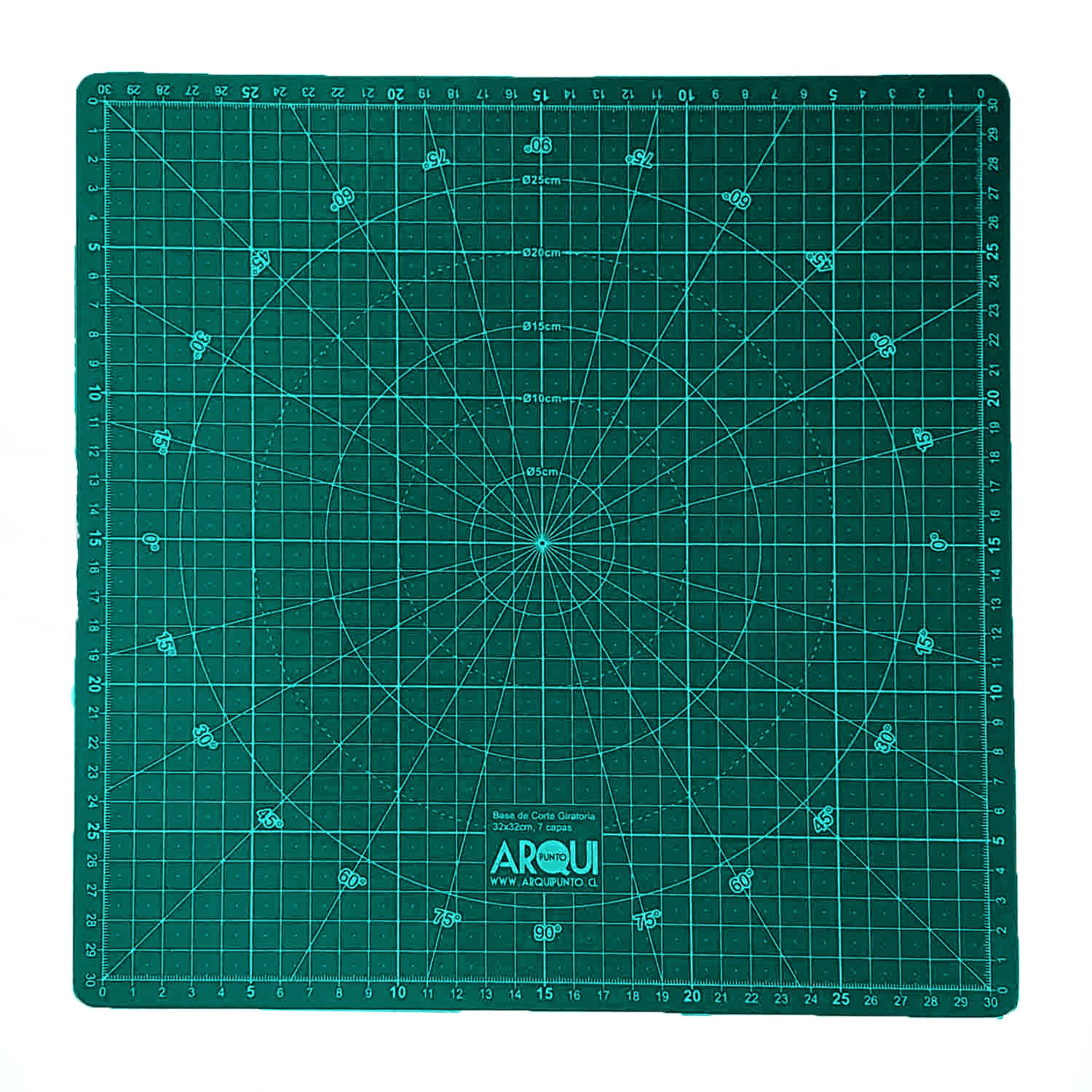 [BACO03232008VER] Base de Corte Rotatoria 32x32cm Cuadriculada y con Ángulos (Verde)