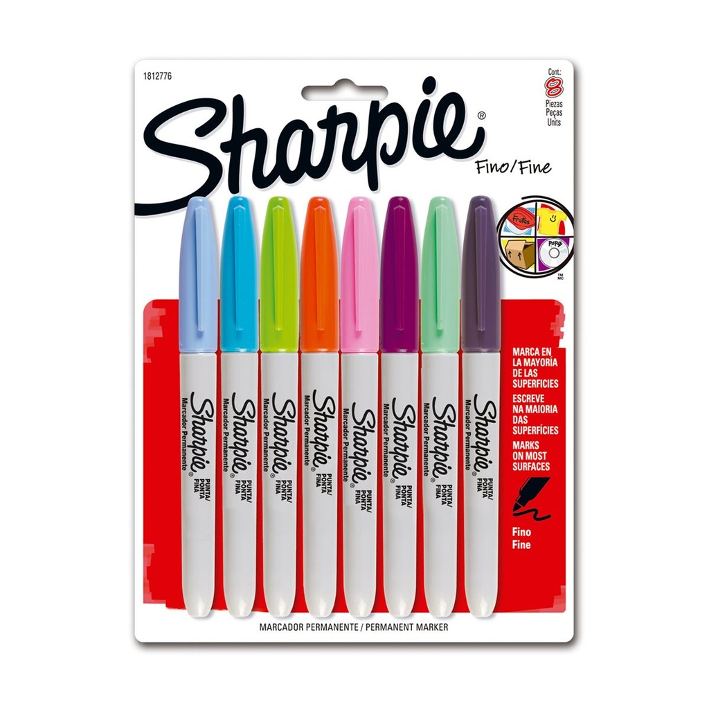 Marcador Sharpie Fashion 8 colores Punta Fina Permanente