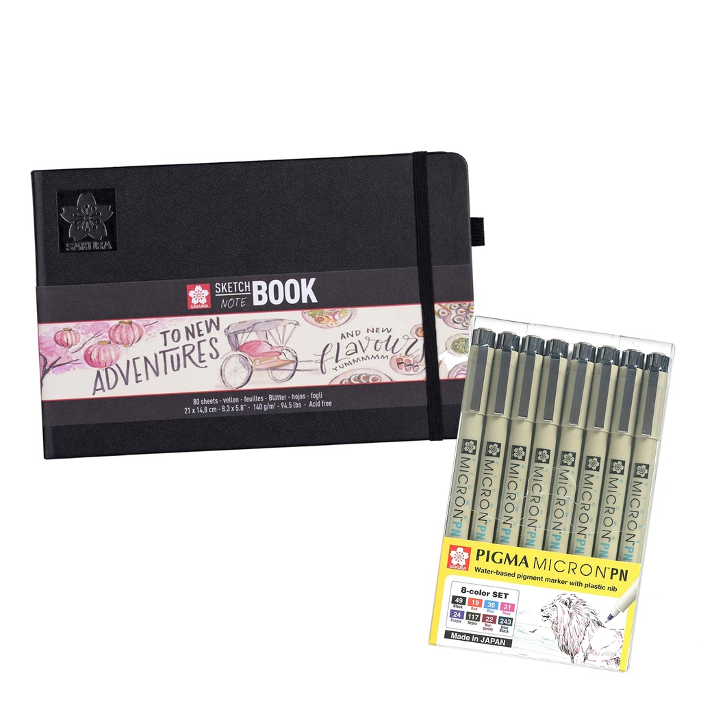Sketchbook Sakura Blanco Crema 21X15+Set Tiralíneas Colores