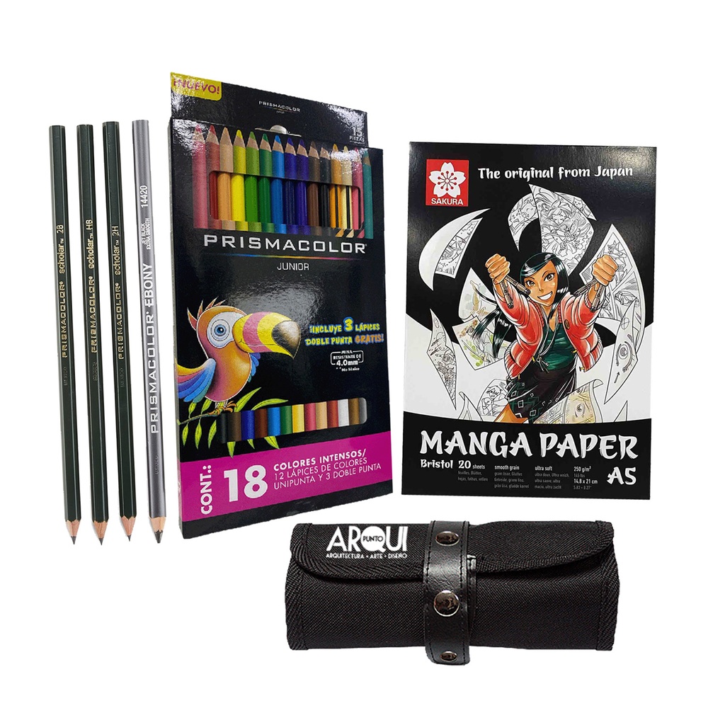 Lápices Prismacolor con estuche + Block Manga Paper A5