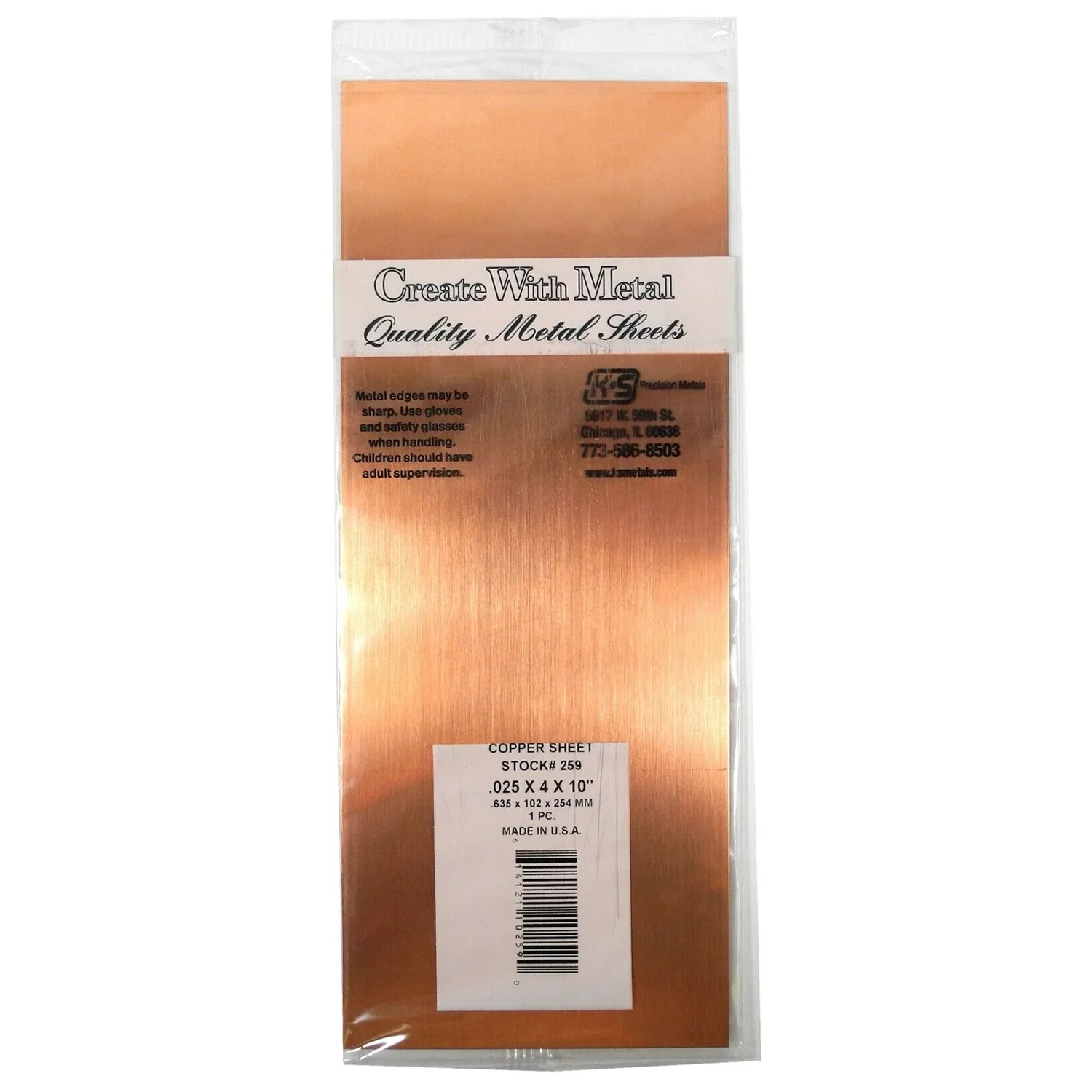 [#277] Lámina Metálica K&S 25cm de Cobre (1 pza) 10cmx0.016mm
