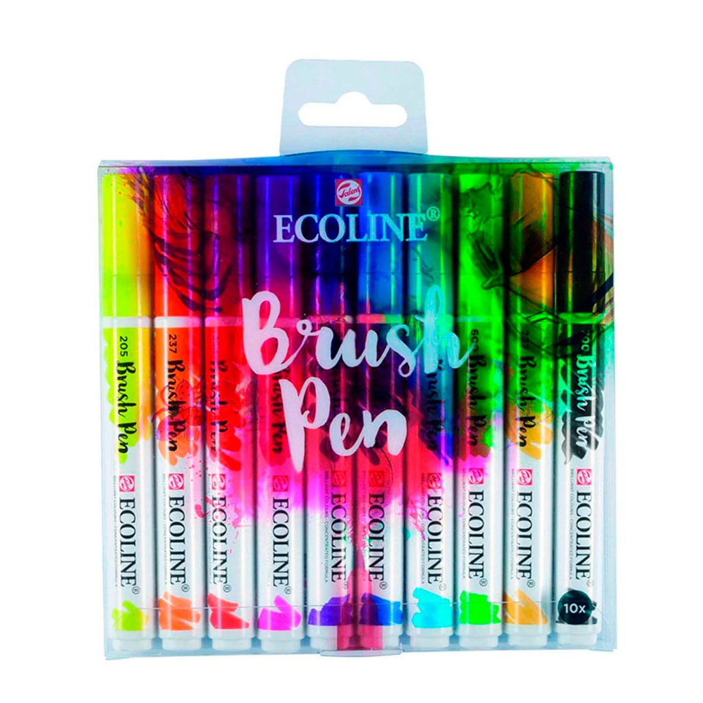 Set Plumones Punta Pincel Ecoline (10 Colores)