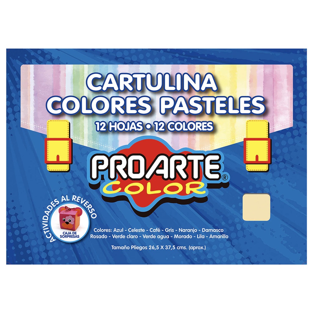 Cartulina Pintada Proarte 12 colores Pasteles (12 Hjs)