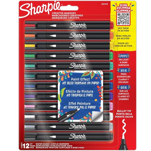 Marcador Sharpie Acrílico Punta Bala 12 Colores