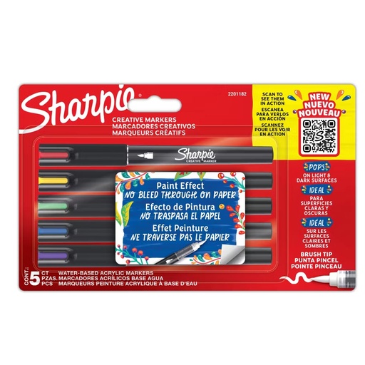 Marcador Sharpie Acrílico Punta Pincel 5 colores