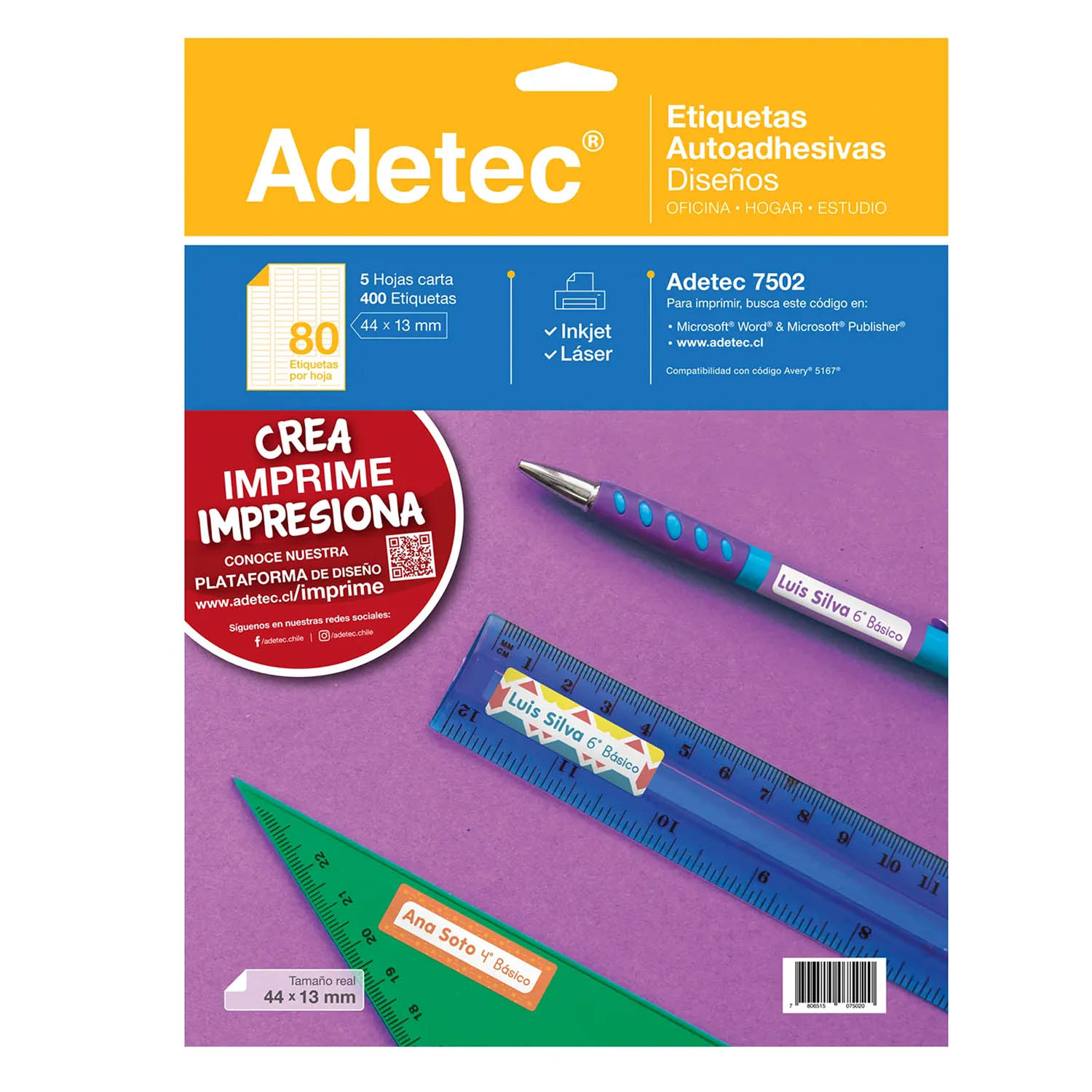 Etiquetas Autoadhesivas para Impresión Adetec Escolar 5 hjs