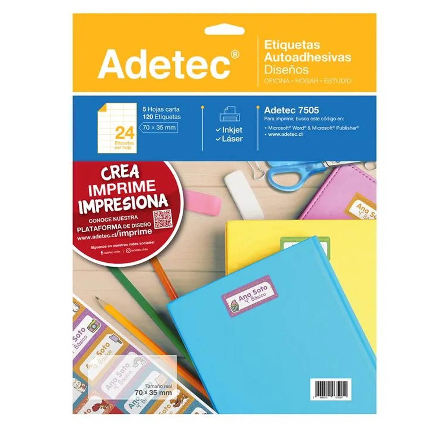 Etiquetas Autoadhesivas para Impresión Adetec Escolar 5 hjs