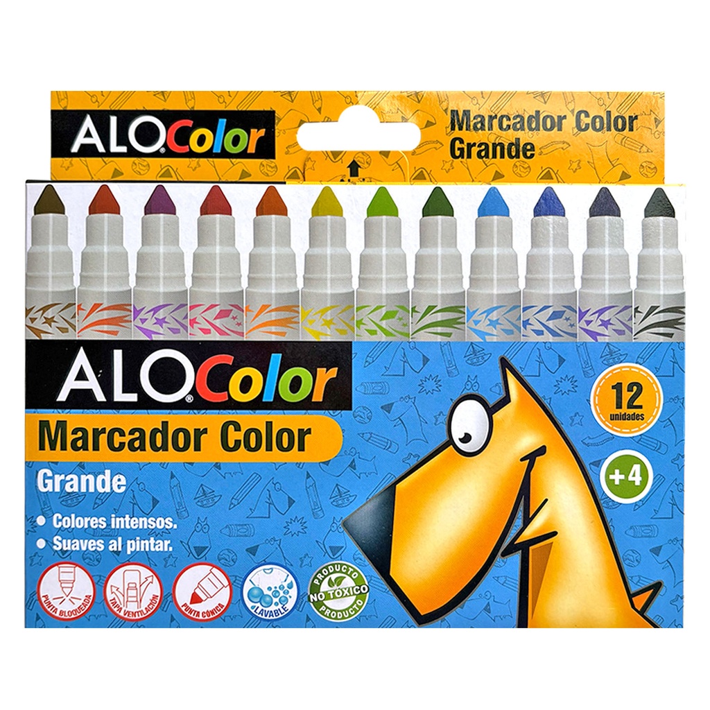 Plumon Escolar Alo 12 Colores Grandes