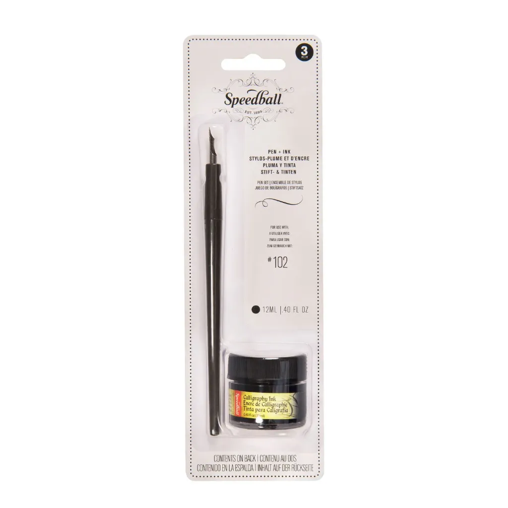 Set plumilla #102 Crow Quill y Tinta Negra 12ml Speedball