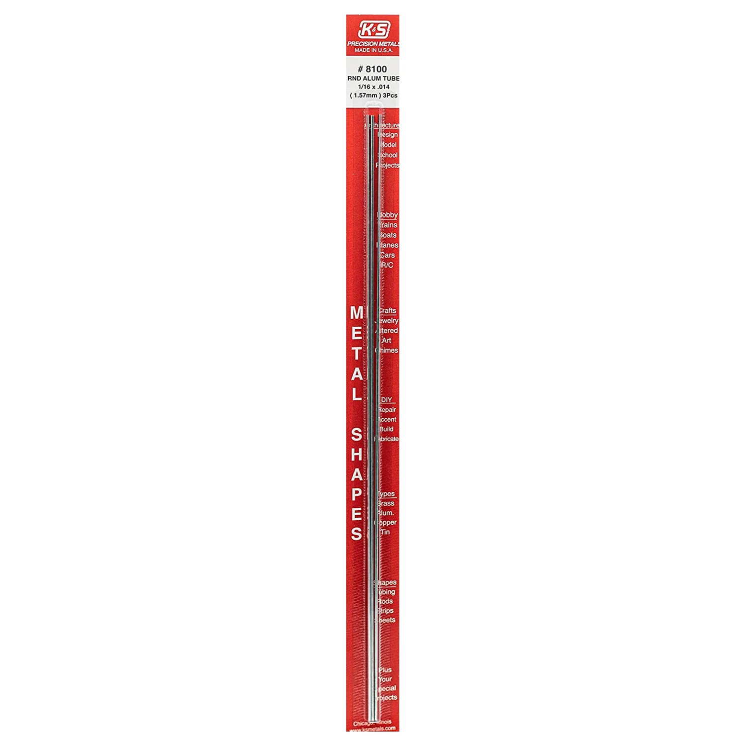 [#8100] Perfil Metálico K&S 30cm de Aluminio Redondos (3 pzas) (1.57mm)
