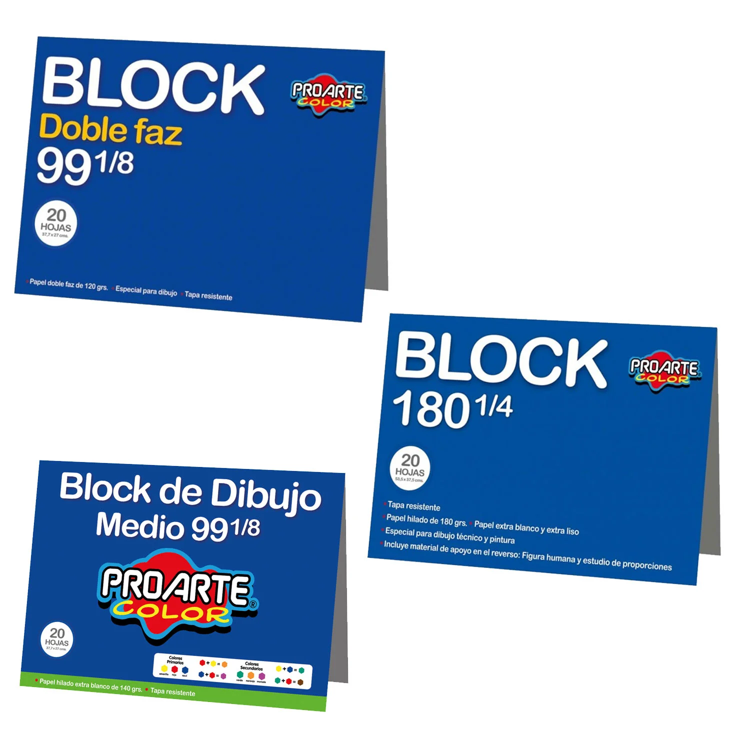 Block de Dibujo Proarte N°99 Doble Faz 1/8 Pliego