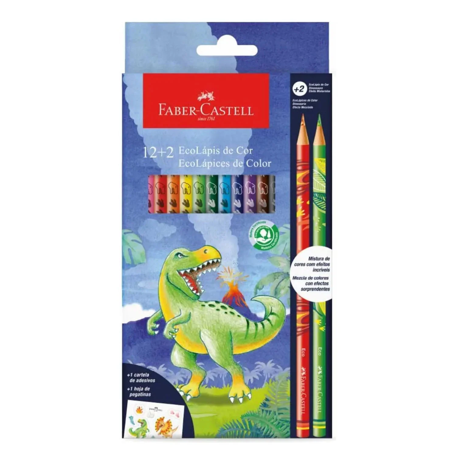Lápices Faber-Castell Ecolápices Dinosaurio 12+2 Colores