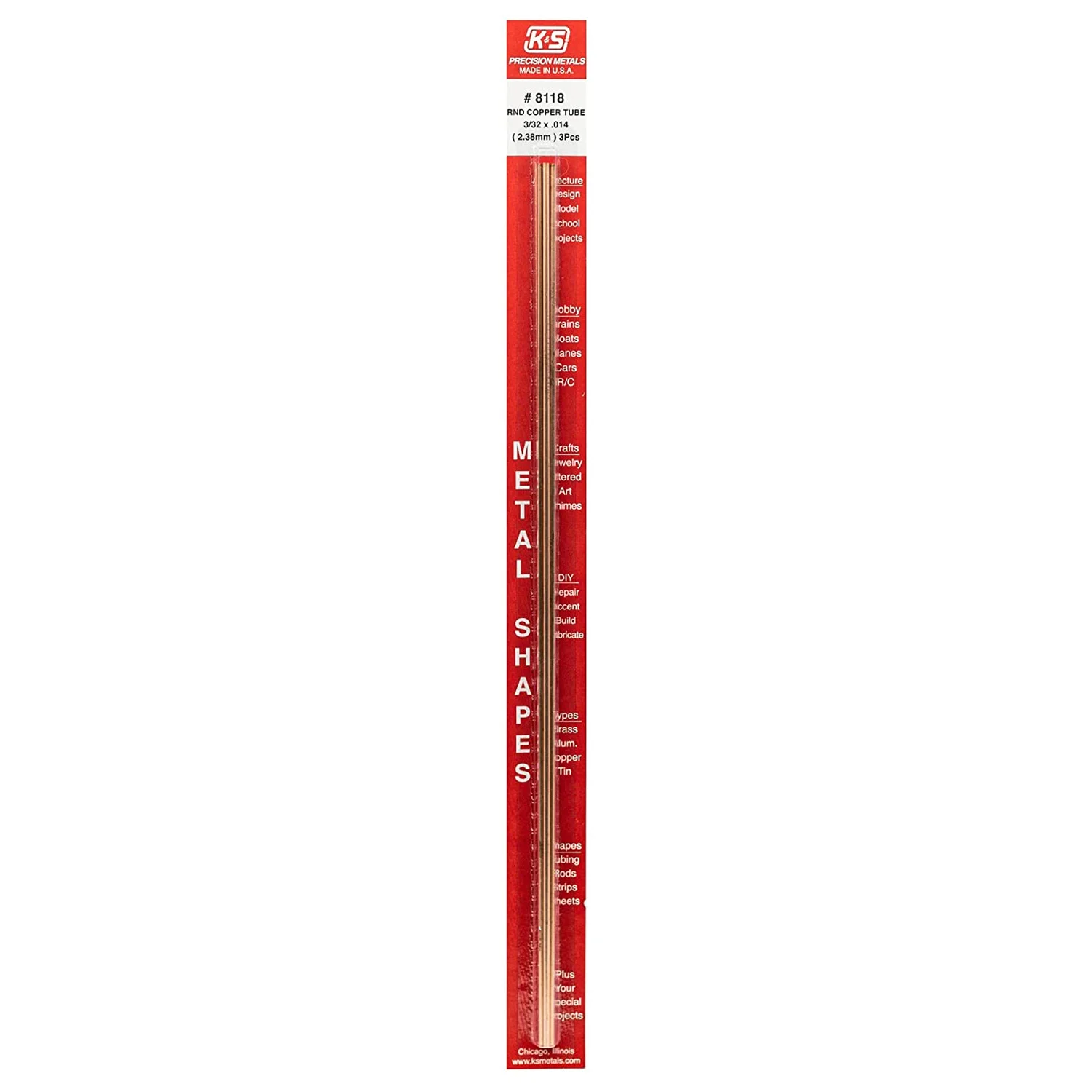 [#8117] Perfil Metálico K&S 30cm de Cobre Redondos (3 pzas) (1.57mm)