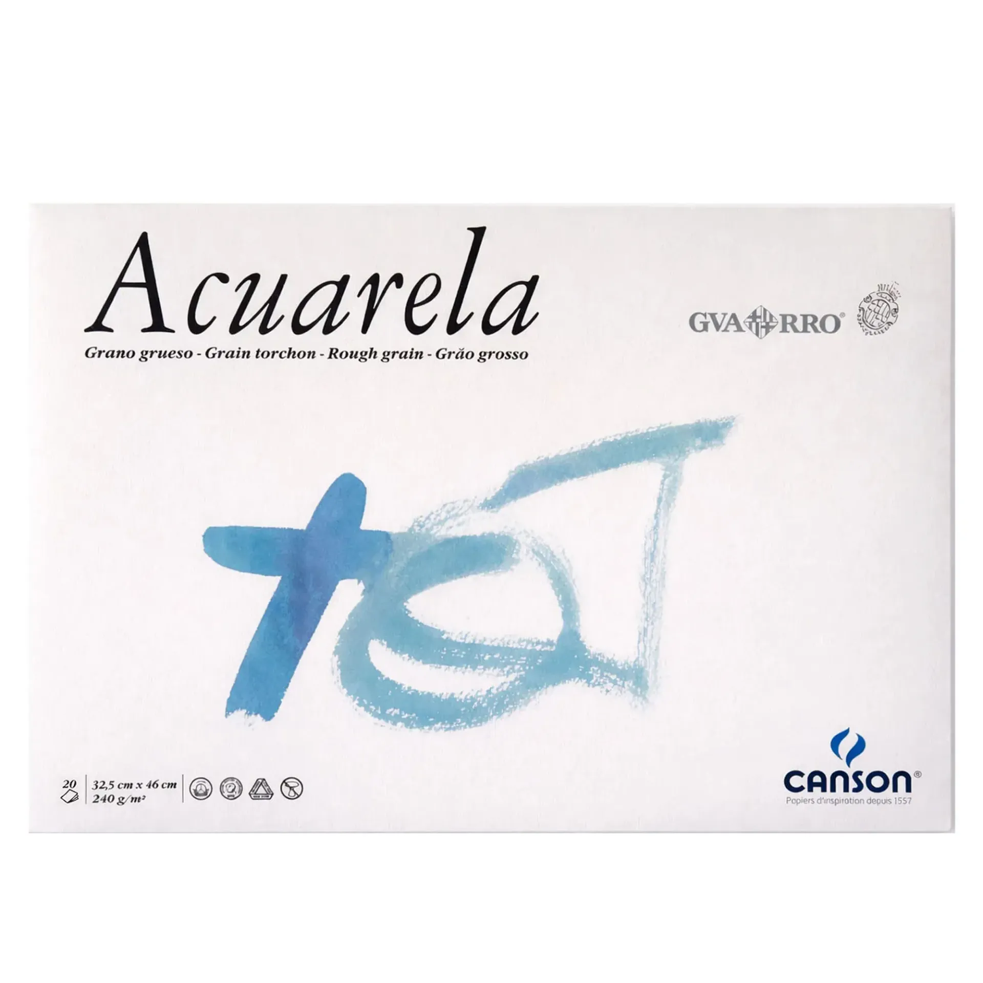 Block Acuarela Canson Guarro 32.5x46cm 240gr Grano Grueso 20 Hjs.