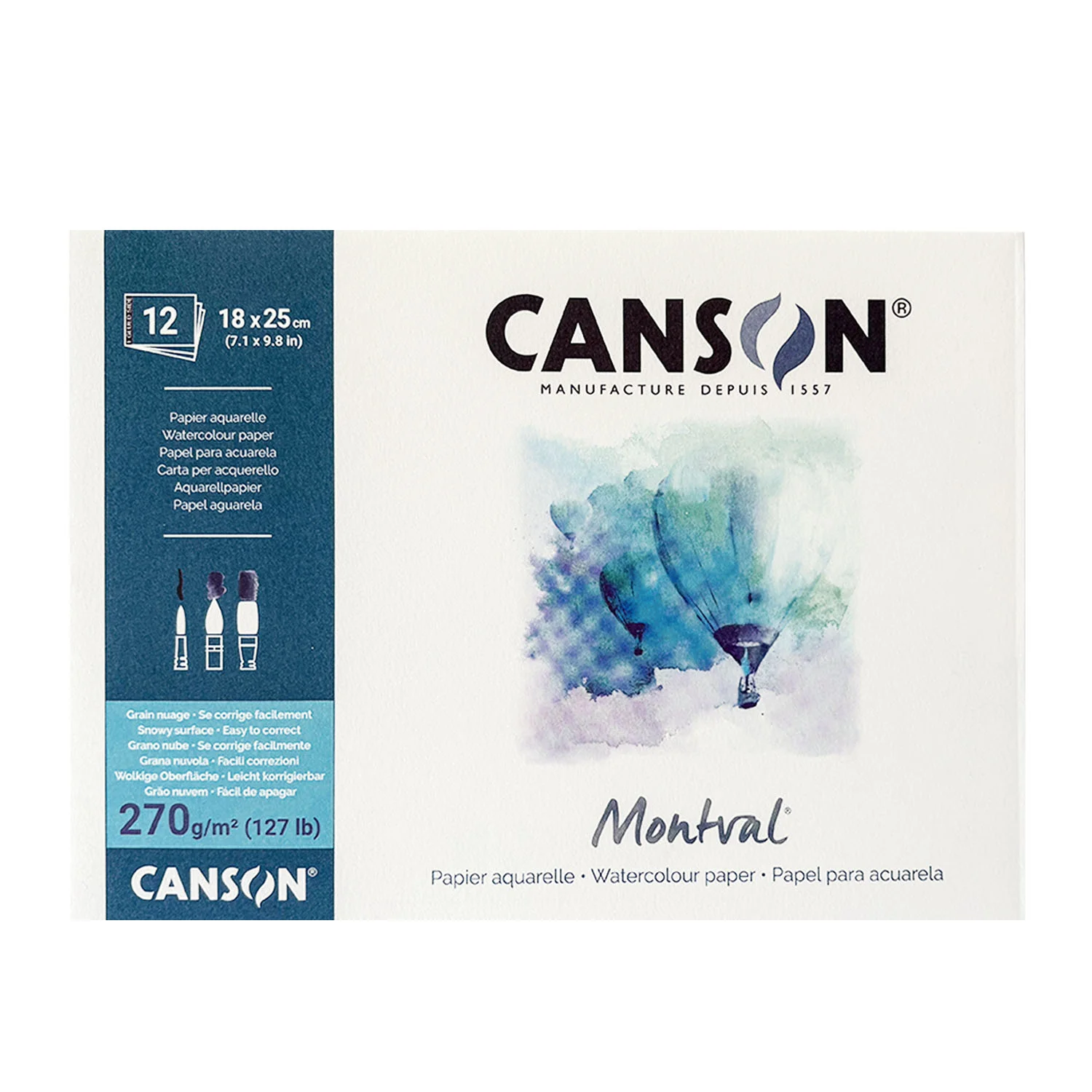 [C200807323] Block Acuarela Canson Montval 18x25cm 270gr Grano Nube 12 Hj