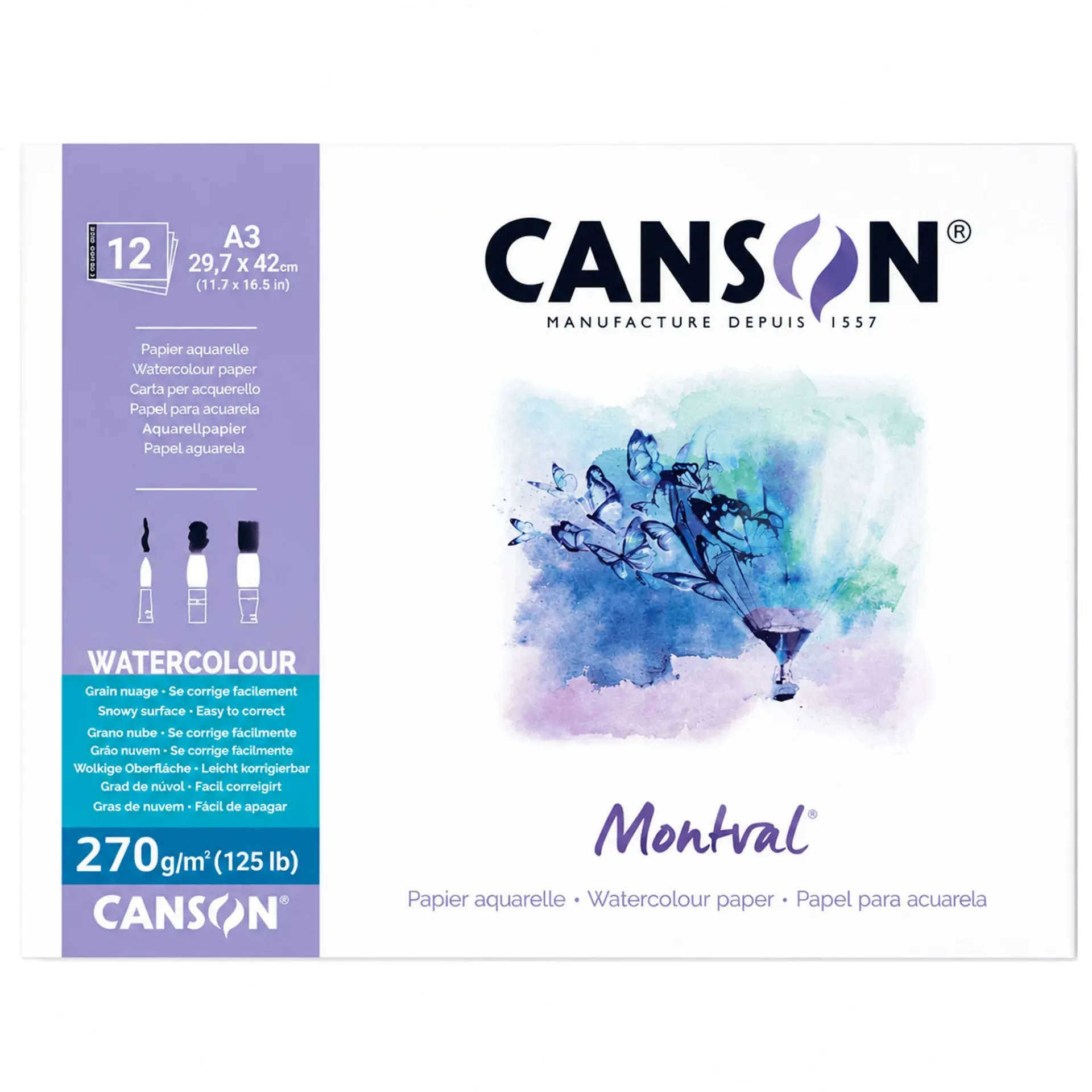 Block Acuarela Canson Montval 29.7x42cm 270gr Grano Nube 12 Hj