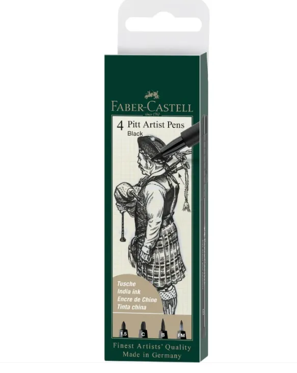 Set de rotuladores Faber-Castell Negro 4 puntas Pitt Artist Pen