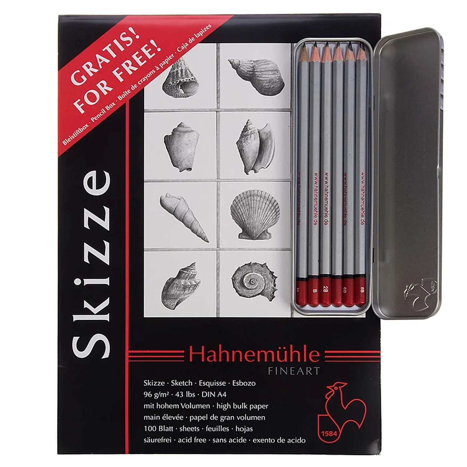 Block para Bocetos Hahnemühle (2und)+6 Lápices 96gr. 100hj