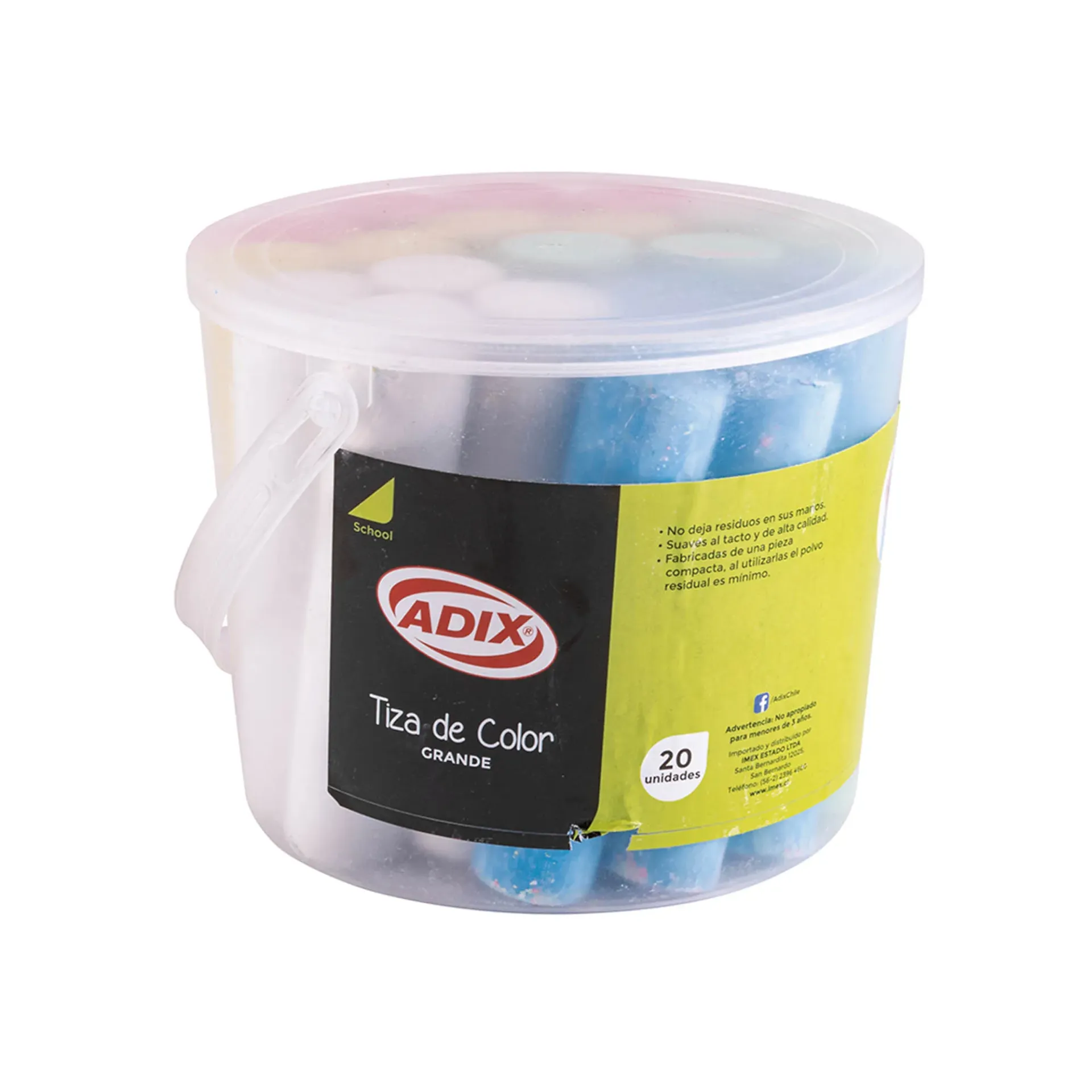 Balde de Tiza Grande Adix 5 Colores (20 tizas)