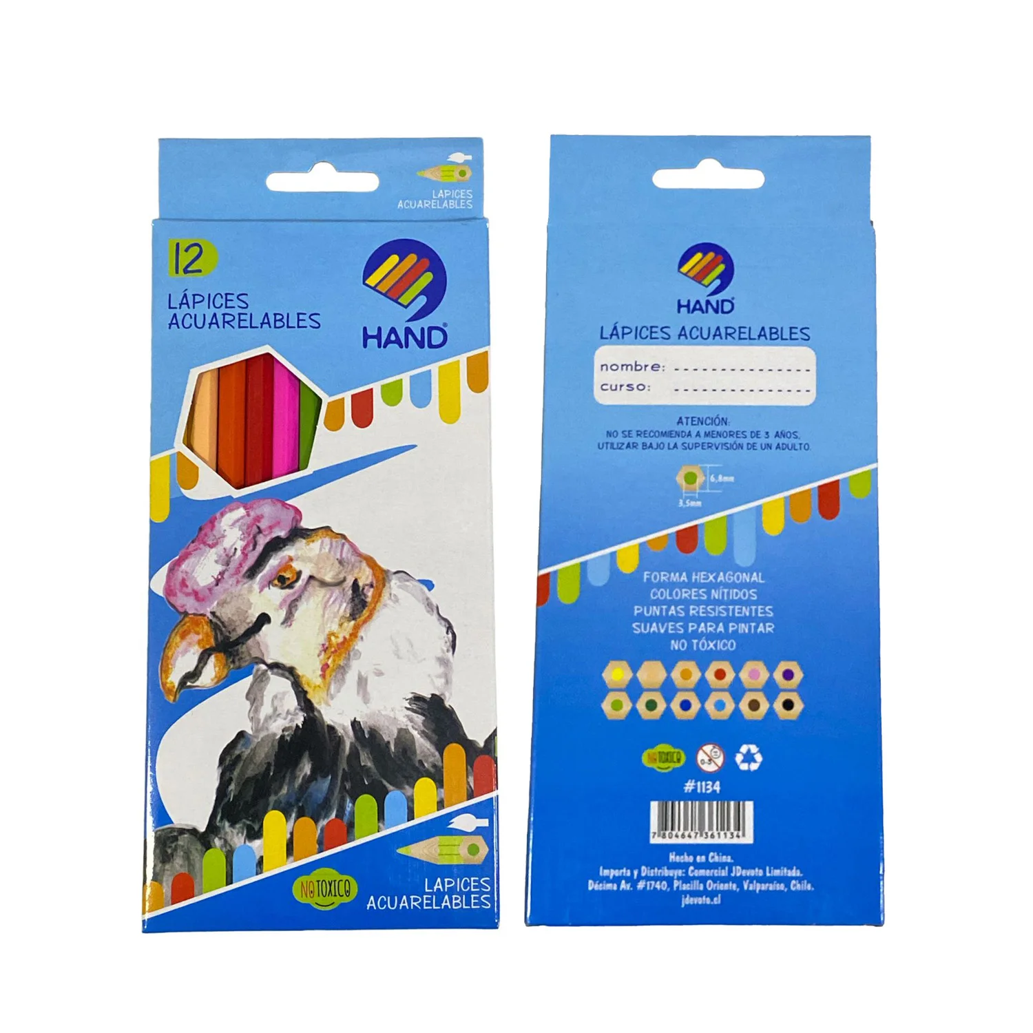 [1134] Lápices Acuarelables Hand 12 Colores