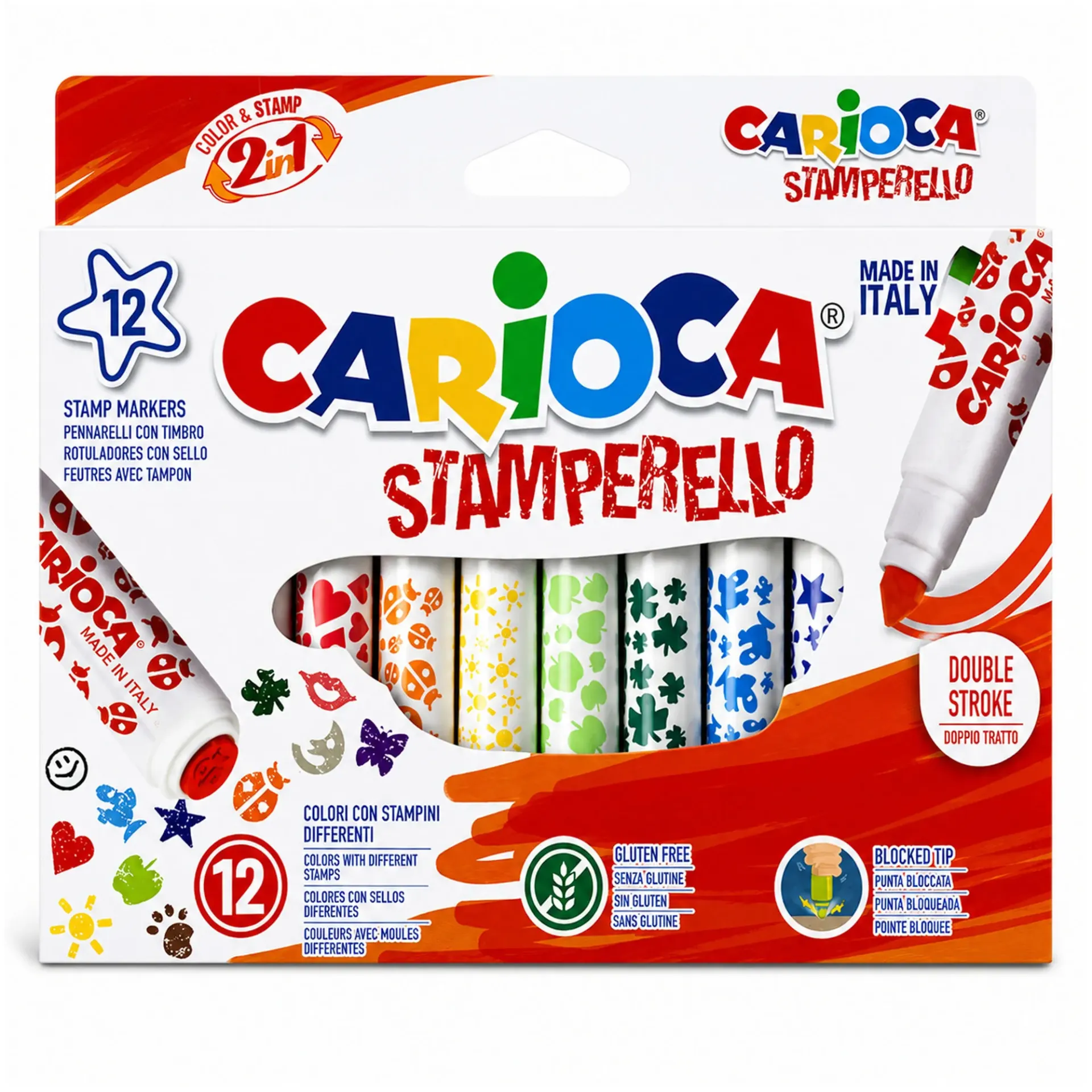 Plumones Carioca Stamperello doble punta con sello(12 colores)
