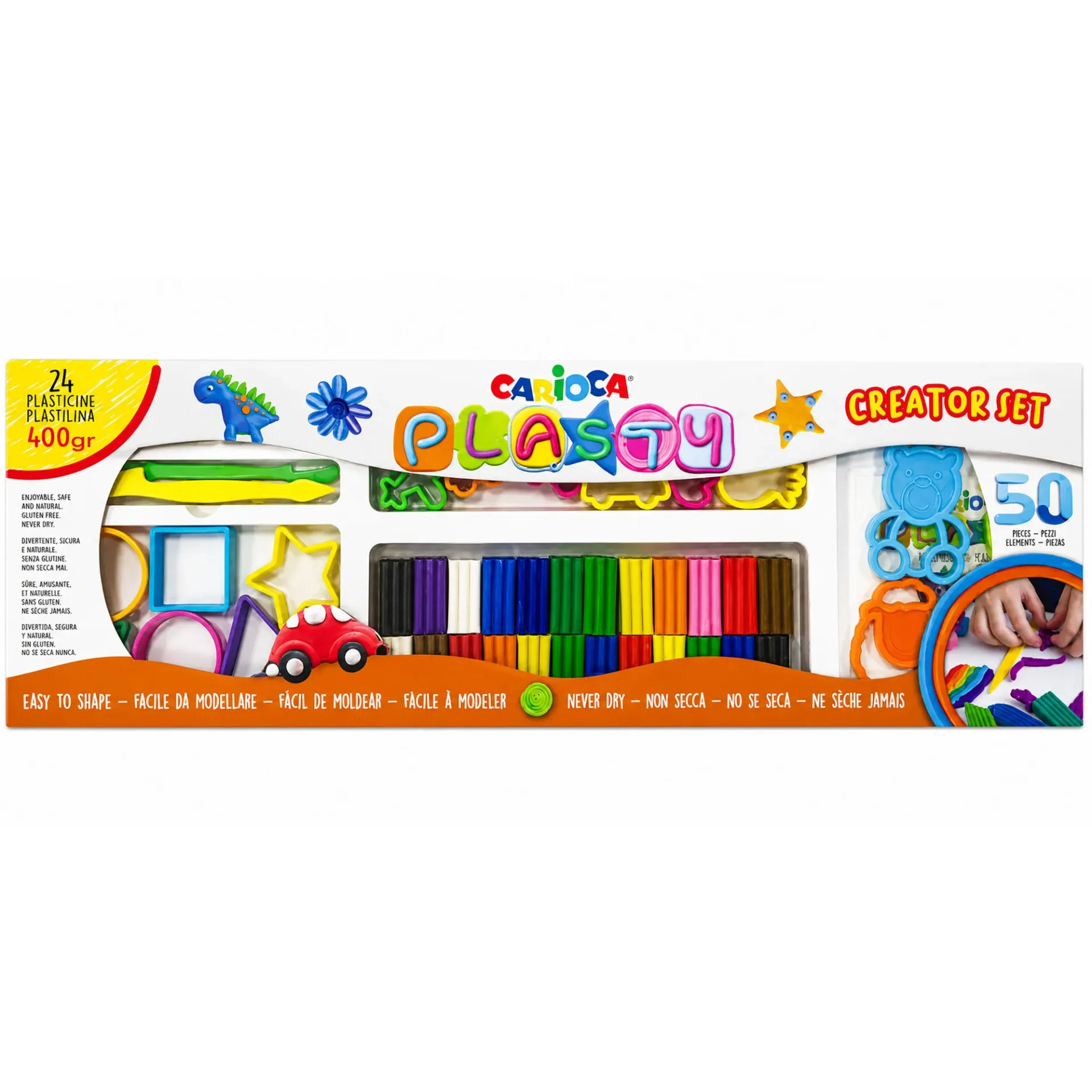 Set Plasticina Carioca 12 colores 400gr + Herramientas de molde