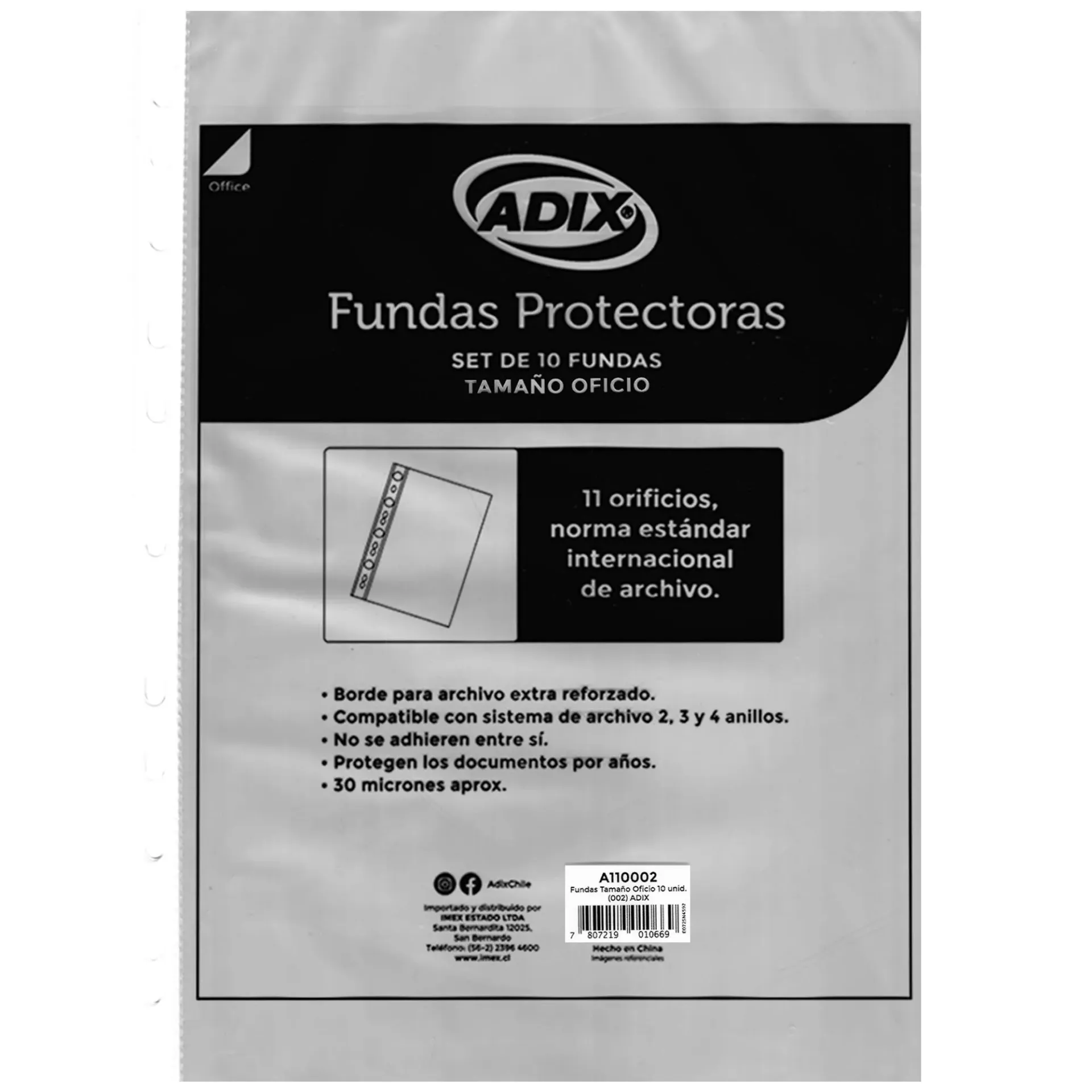 [A110002] Funda Plástica Transparente Adix para Archivador Oficio(10ud)