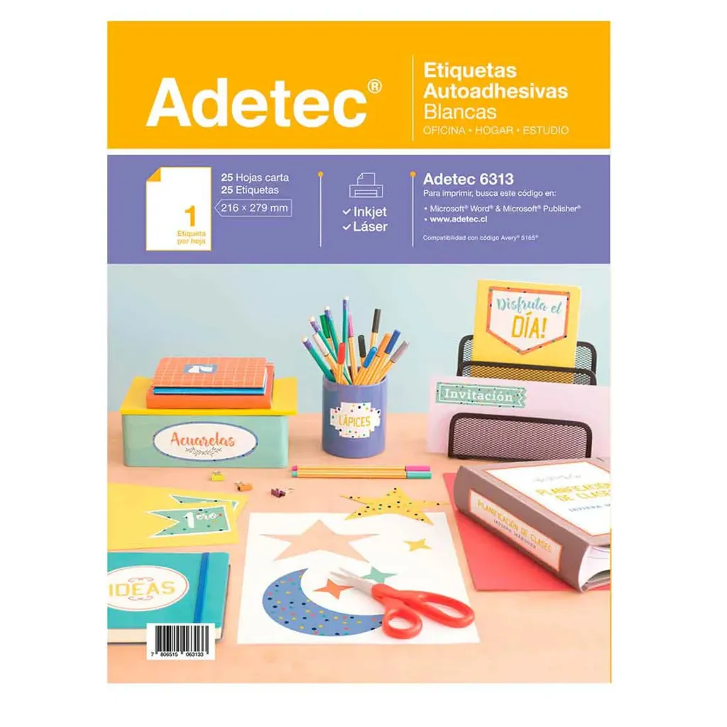 [6313] Etiqueta para Impresión Adetec Autoadhesivas Carta 25 hjs