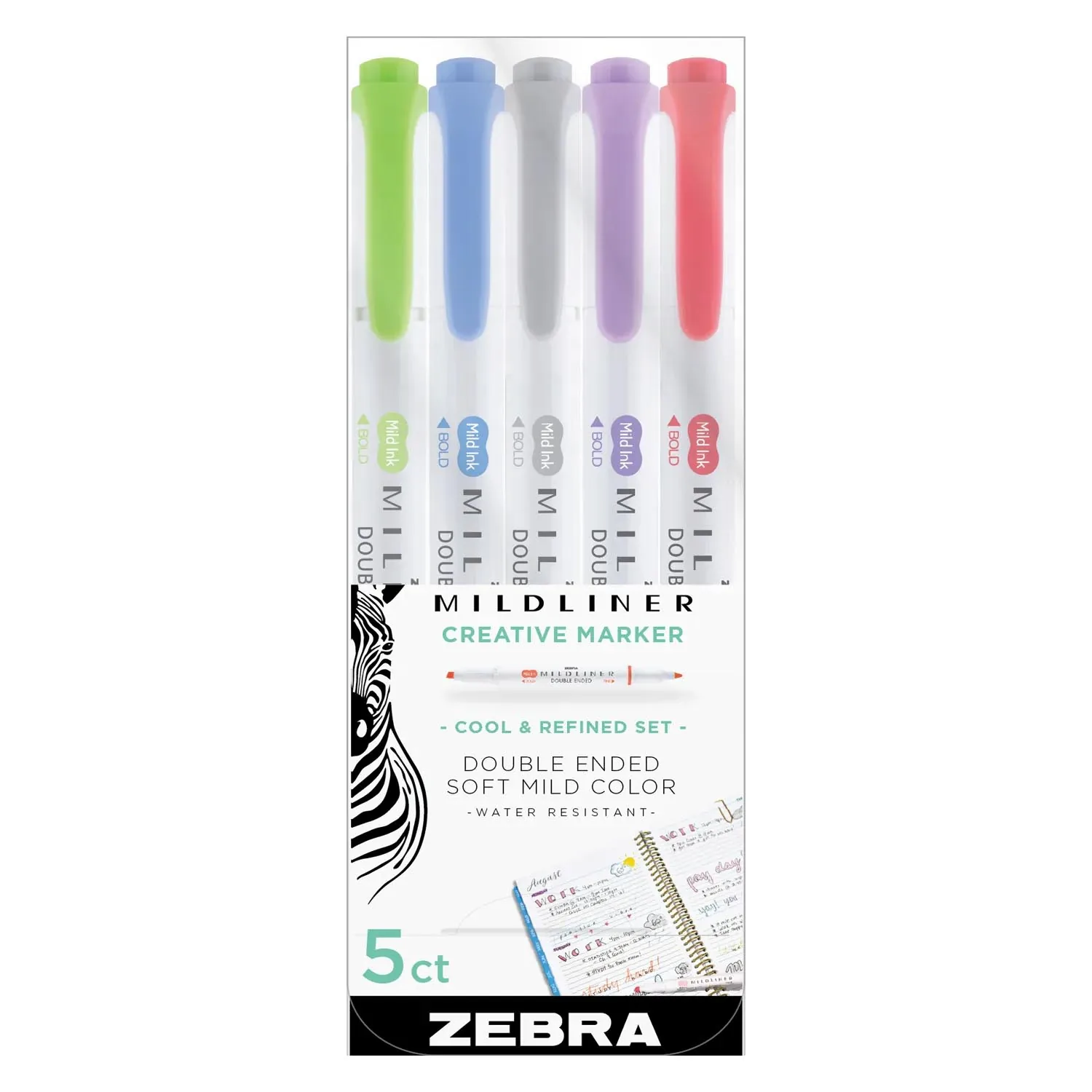 Marcadores Zebra Mildliner Doble Punta Colores Fríos 5ud