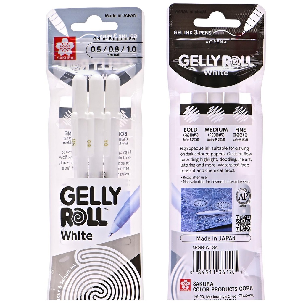 [XPGB-WT3A] Set Lápiz Gel Gelly Roll Sakura 3 Grosores Blanco