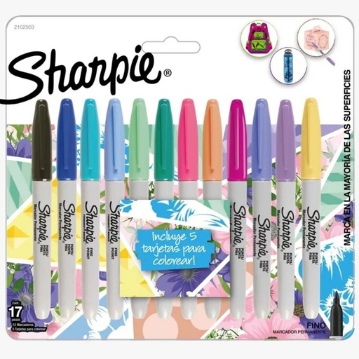 Marcador permanente Sharpie punta Fina 12 Colores Girls