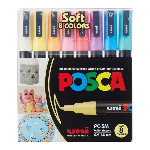 Uni Posca PC-3M Set 8 Marcadores Pasteles 0.9 mm-1.3mm
