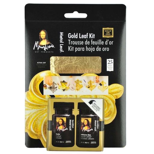 Kit de 25 hojas Pan de Oro + Adhesivo 59ml y Sellador Mona Lisa