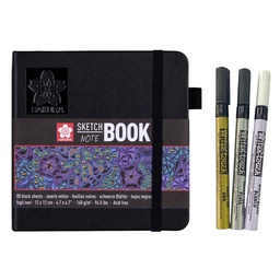 [PROMO27] Sketchbook Sakura 12x12 Hoja Negra + 3 Marcadores Metálicos