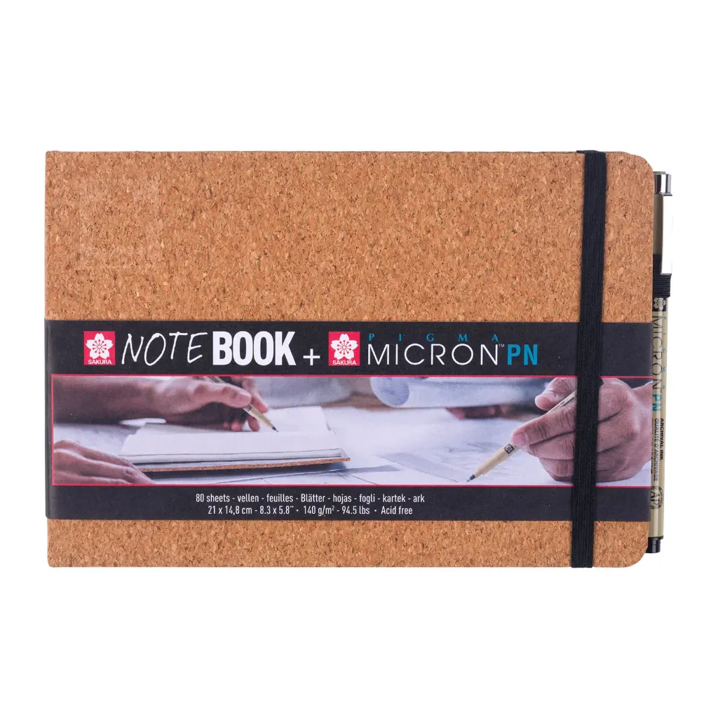 [94150504] Sketchbook Sakura Hoja Blanco 15x21 cm Corcho + Pigma Micron PN Negro