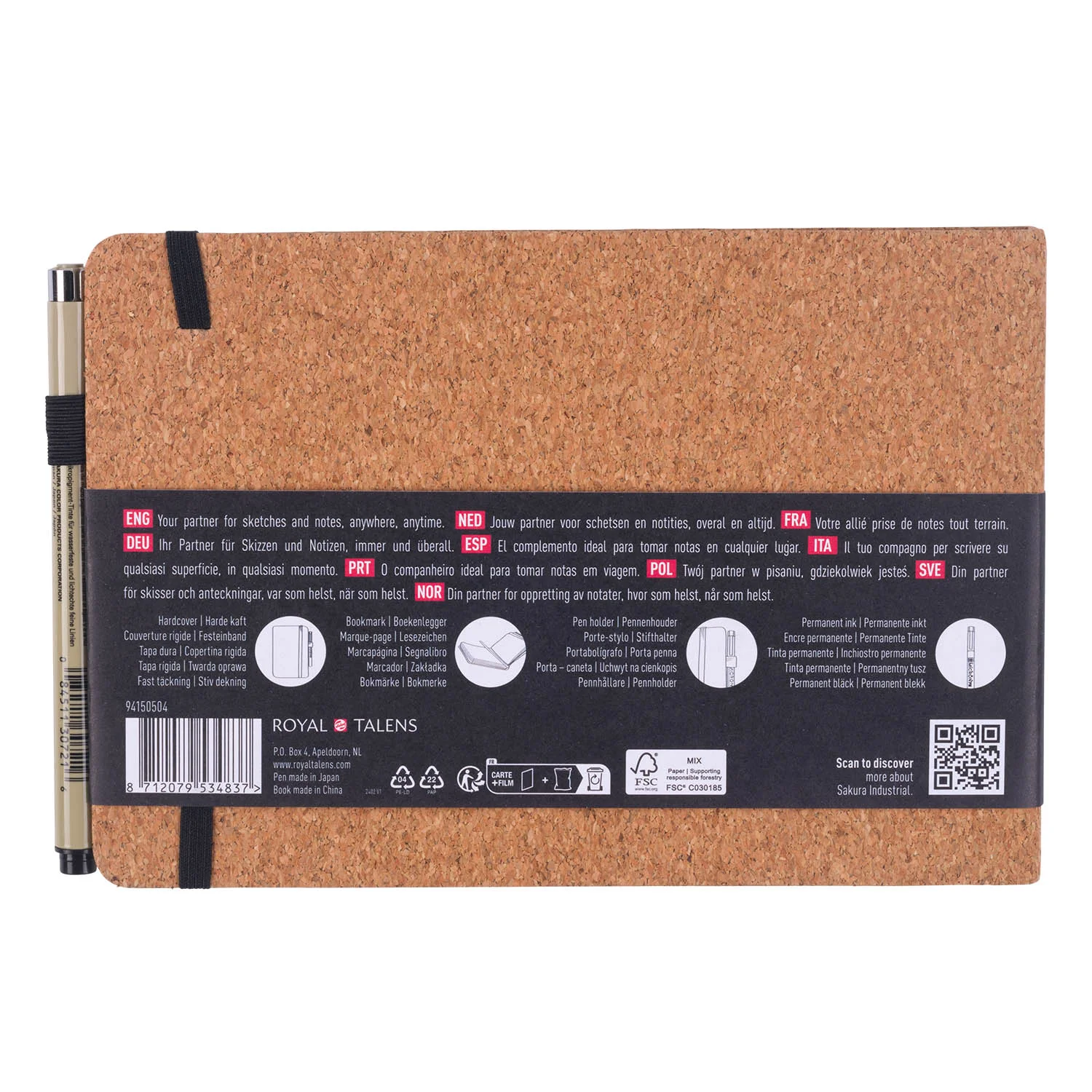 [94150504] Sketchbook Sakura Hoja Blanco 15x21 cm Corcho + Pigma Micron PN Negro