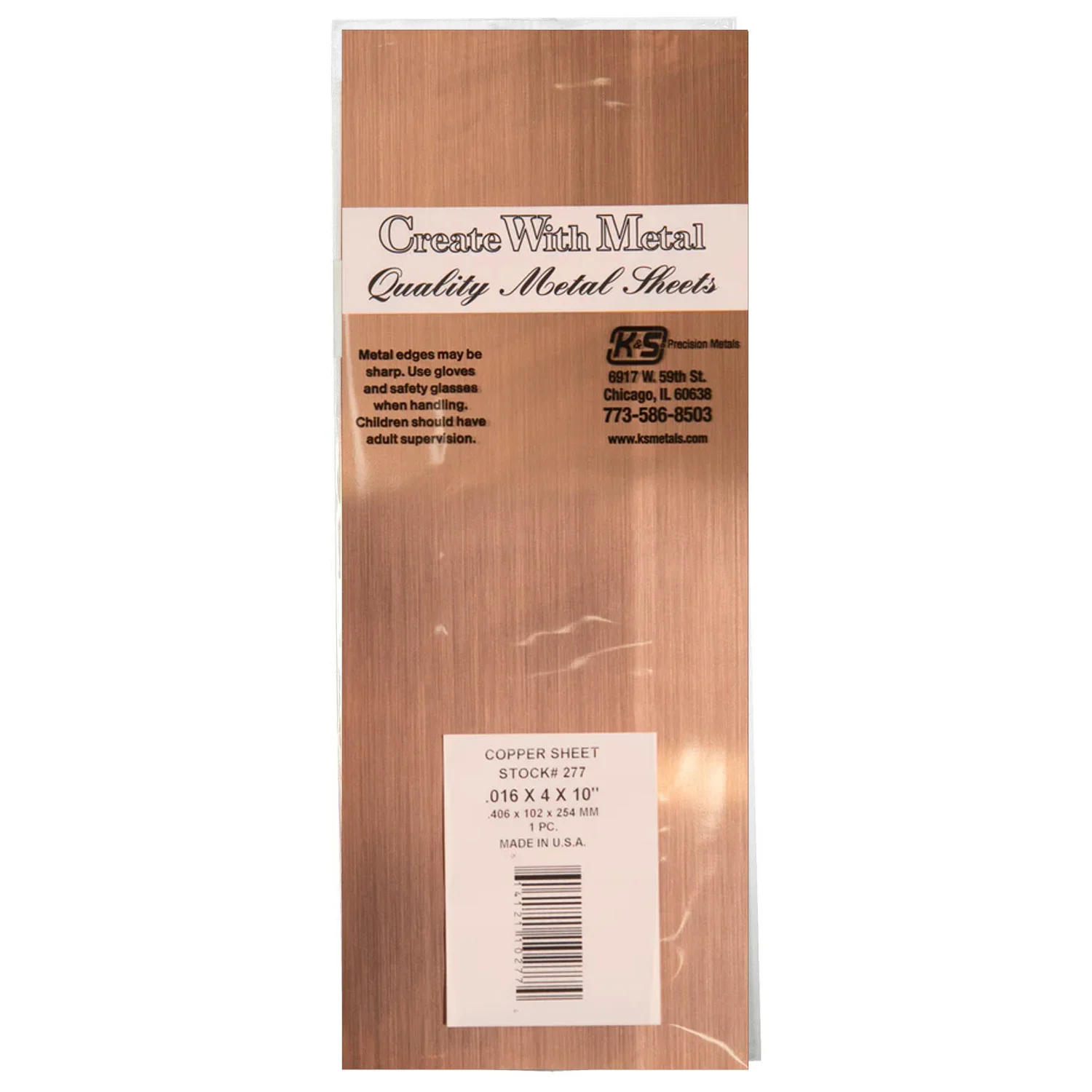 [#277] Lámina Metálica K&S 25cm de Cobre (1 pza) 10cmx0.016mm