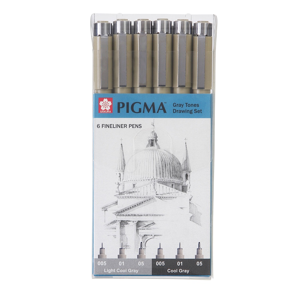 [XSDK-G6A] Set de Tiralínea Pigma Micron Sakura 6 Grises Frios