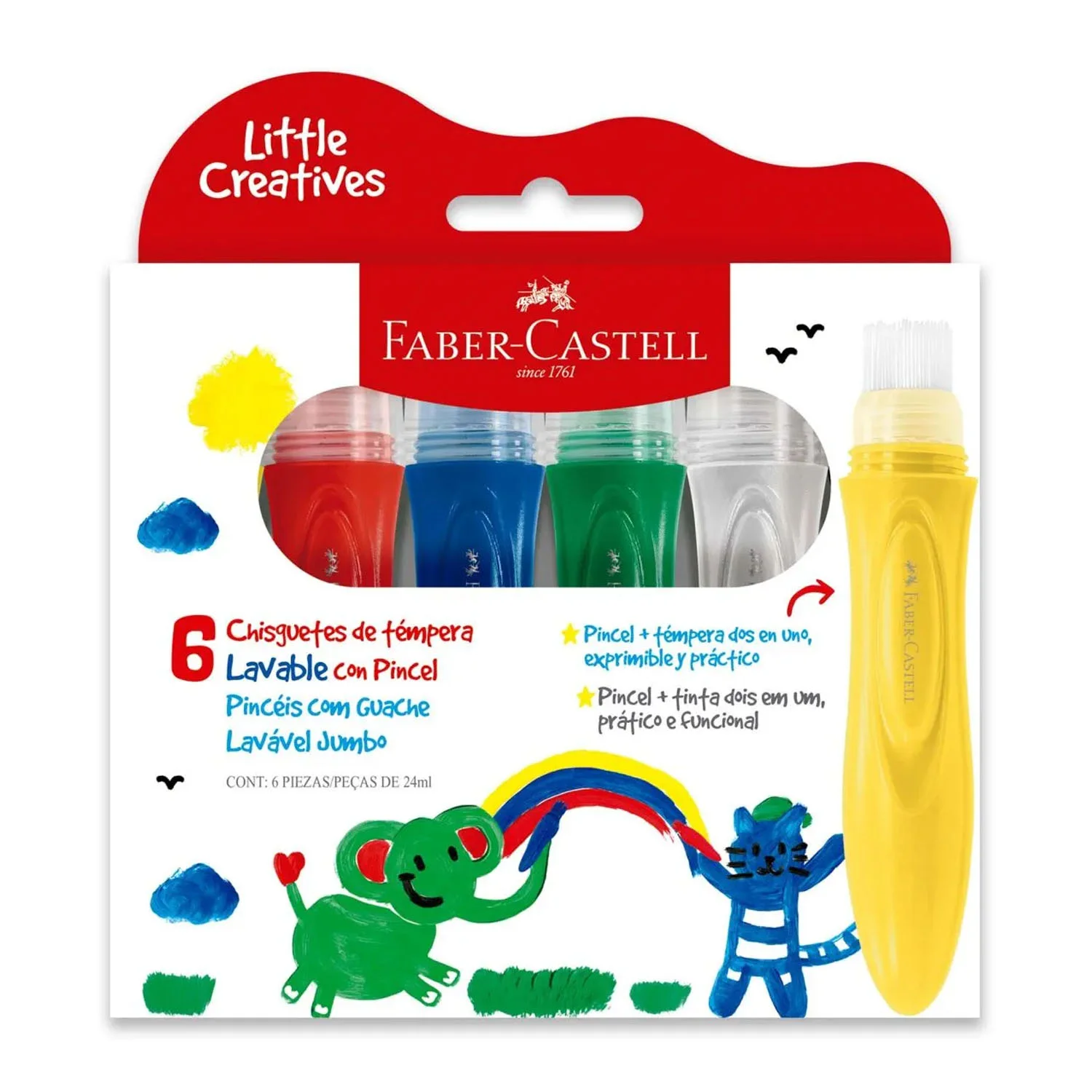 [164004] Chisguete de Témpera Faber Castell c/Pincel 6 colores
