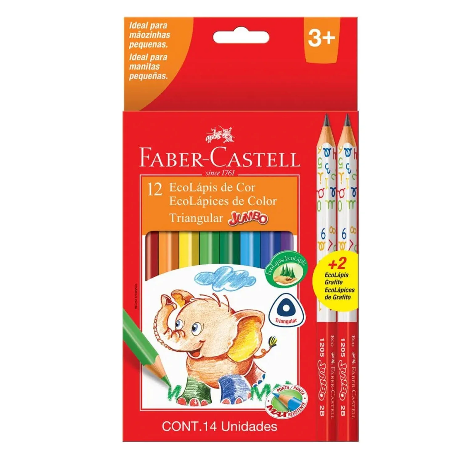 [315214] Lápices Faber-Castell Ecolápices Jumbo 12 Colores + 2 Grafitos