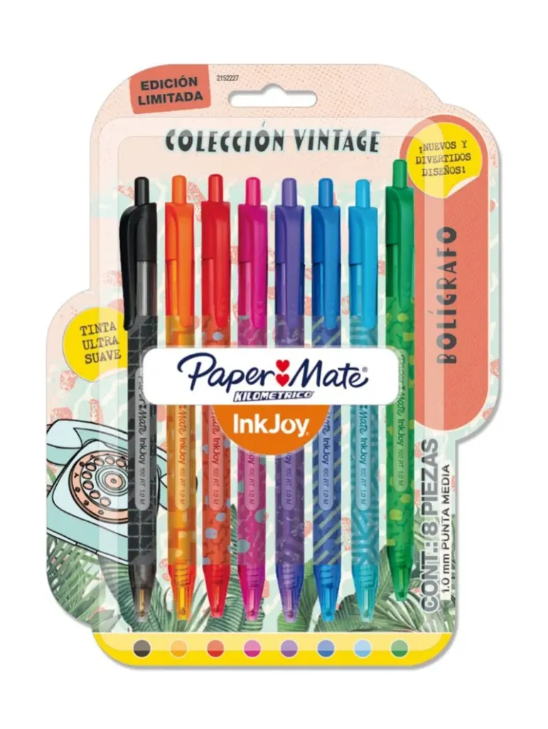 [2152227] Bolígrafos Inkjoy Paper Mate Colección Vintage Punta Media 1.0mm 8 Colores