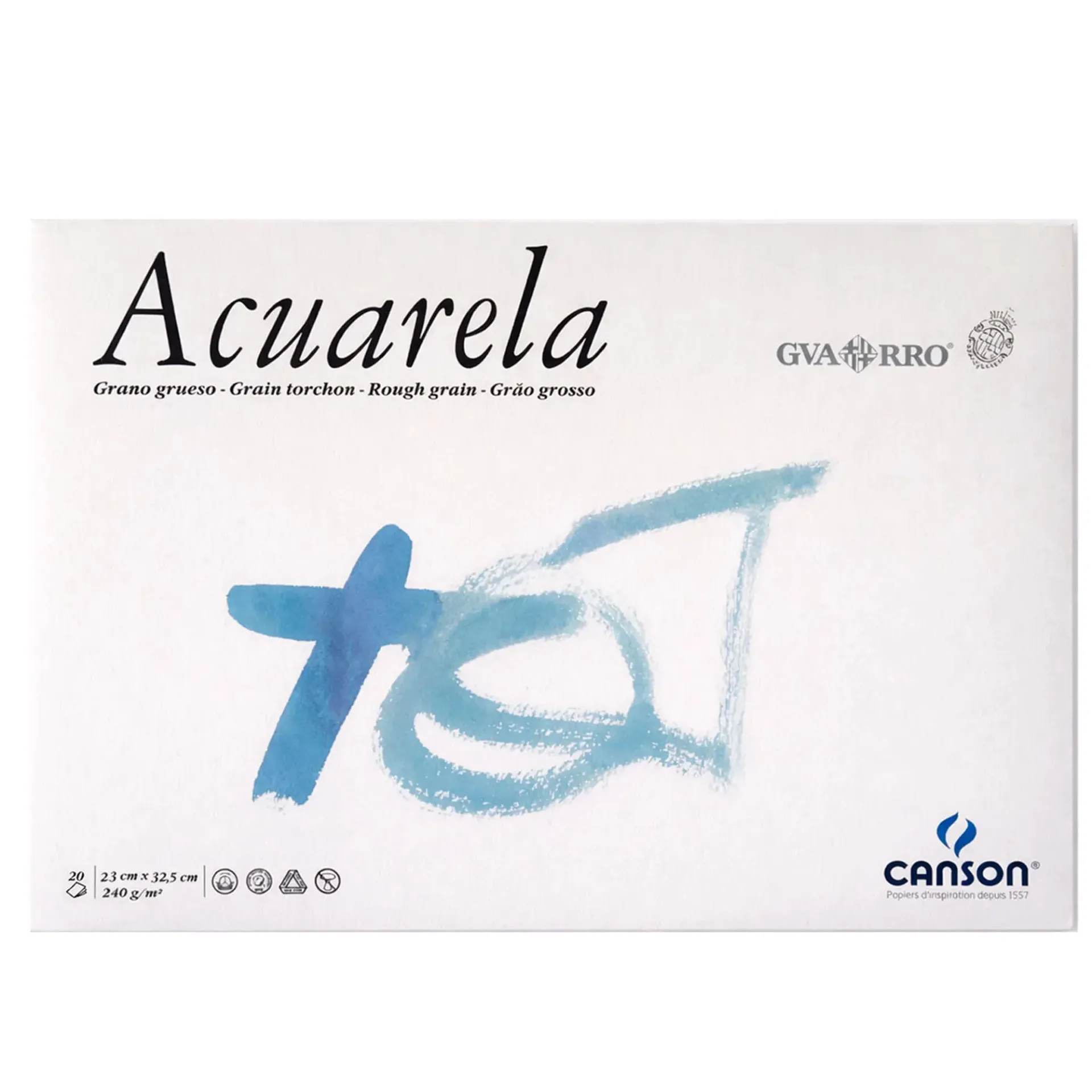 [C200400721] Block Acuarela Canson Guarro 23x32.5cm 240gr Grano Grueso 20 Hjs.
