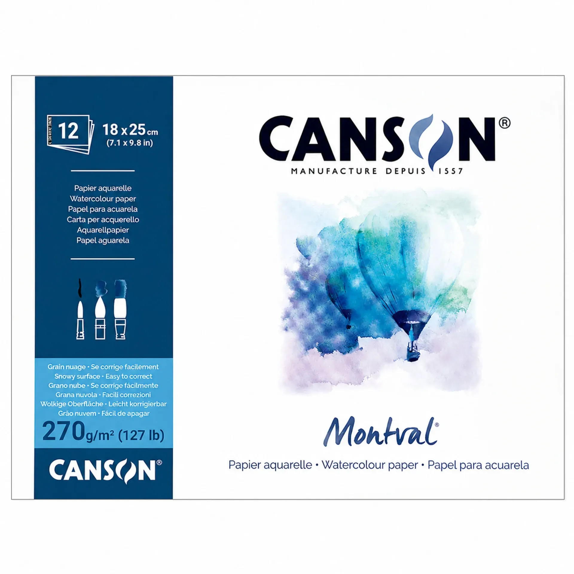 [C200807323] Block Acuarela Canson Montval 18x25cm 270gr Grano Nube 12 Hj