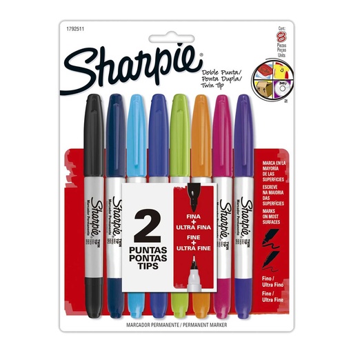 Marcador Sharpie Doble Punta 8 colores Permanente
